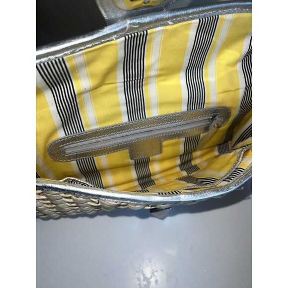 Kate Spade New York Woven Straw Basket Clutch Silver Metallic Leather Trim - Picture 12 of 12